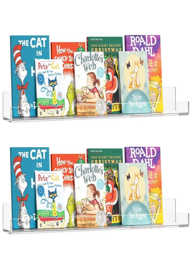 Famyards 36 Inches Clear Acrylic Floating Shelves Wall, Bookshelf for Kids, Nursery Book Shelves, Magazine Rack, Picture Ledge Shelf for Photo Frames Vinyl Records, Pack of 2 - Image 1